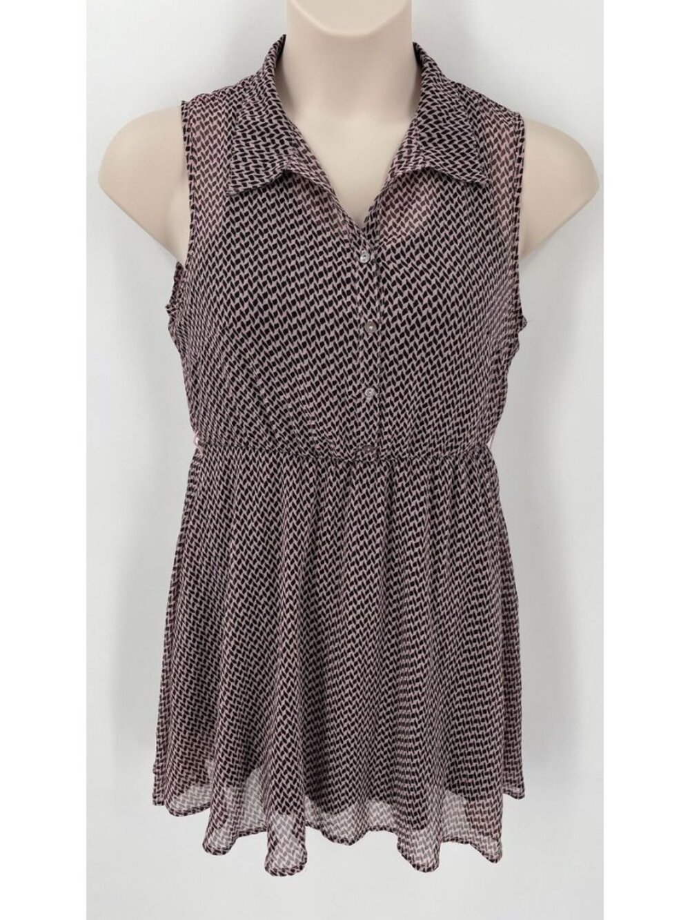 Freebird Chiffon Tank Dress Pink Black Sleeveless Collared Measures Medium